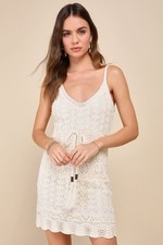 Lulus Women’s Sunny Mentality Cream Crochet Sleeveless Mini Dress Size XL New