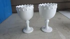 Pair of Vintage Indiana White Milk Glass Footed Tear Drop Compote