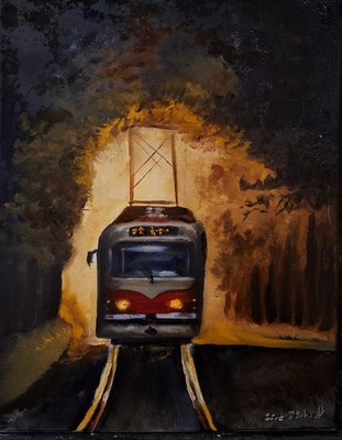 Original Ölgemälde Oil Prag Prague Tram Bahn Sonne Licht  Impressionismus  
