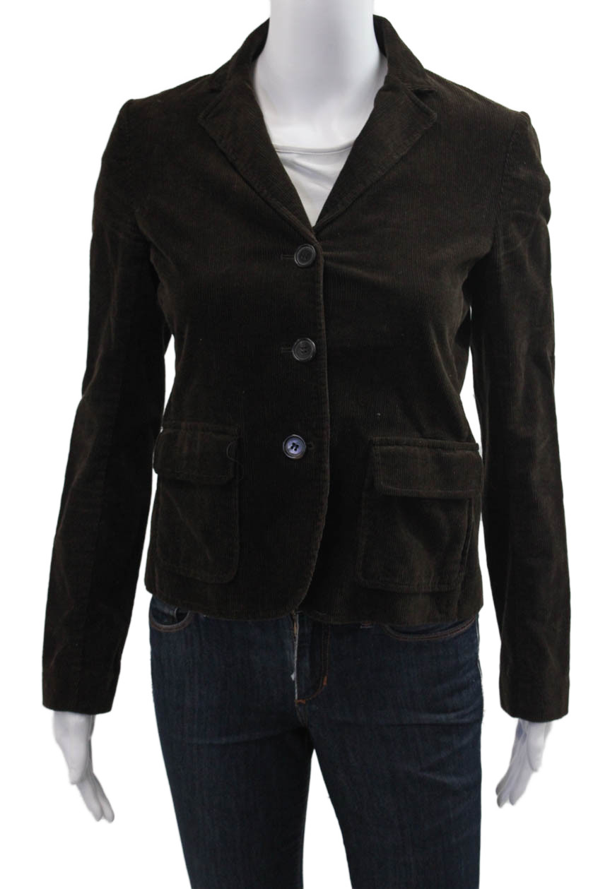 Theory Women Brown Solid Collared Button Blazer L… - image 1