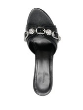 BALENCIAGA Cagole Studded Buckled Leather Heels Slides Mules Sandals Size 38.5