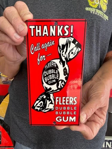 Vintage Old Style Sign Bubble Gum 7x3 Door Push NOT Porcelain Made USA