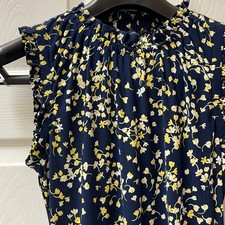 Tommy Hilfiger Women's Sz 4 Navy Yellow Floral Ruffle Neck Sleeveless Dress
