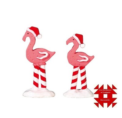 LEMAX SUGAR 'N SPICE VILLAGE PINK FLAMINGOS, SET OF 2 - ITEM # 74209 NIP