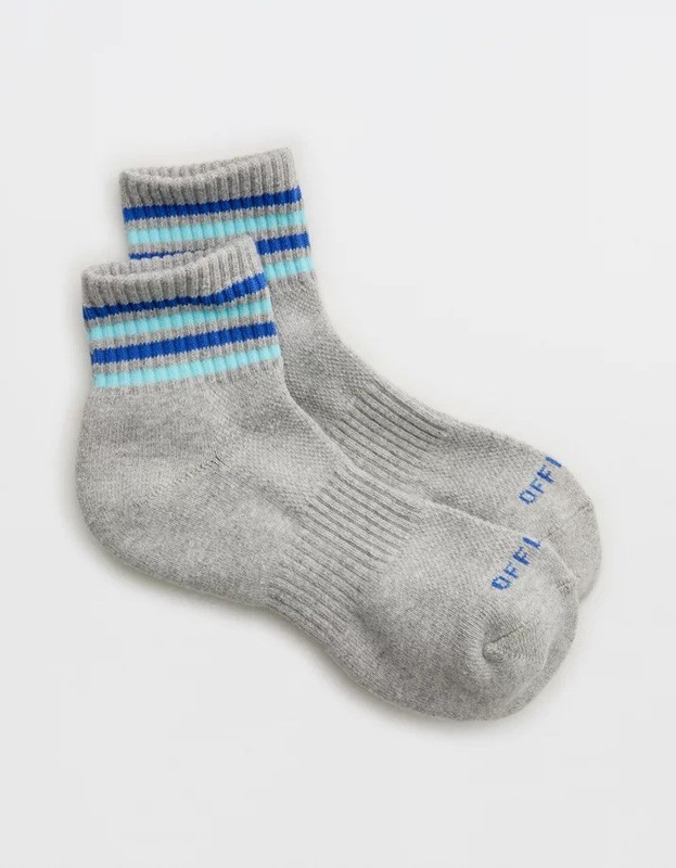 American Eagle Womens One Size Gray Socks With Blue Stripes - Short Crew Socks