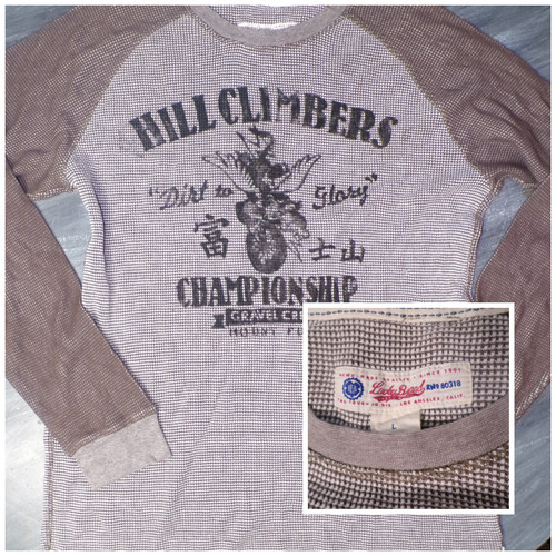 Y2k Lucky Brand L Thermal Waffle Shirt Hill Climbers Champs Mt Fuji Cream Brown