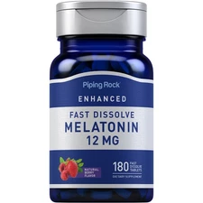 Melatonin 12mg | 180 Dissolvable Tablets | Berry Flavor | by Piping Rock