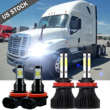 For Freightliner Cascadia 2008-2016 4X LED Headlight Hi/Lo+Fog Lights Bulb 6000K