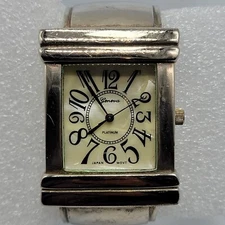 Geneva Women Watch 31mm MOP Rectangle Dial Silver Tone Cuff Band , New Battery