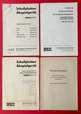 4 x DDR RFT Service Anleitung VEB Funkwerk Zittau 1970/75 Plattenspieler( F24020 - Bild 1 von 4