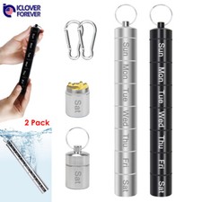 2Pack 7 Day Travel Pill Container Organizer Case Compact Metal Bottle Keychain