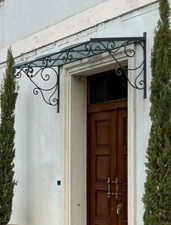 TETTOIA, PENSILINA in ferro pieno forgiato a mano con vetri retinati mod. Plus 