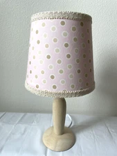 Wooden Table Lamp with Dot Shade /Pale Pink, Beige &Ivory /Bedside Nursery Light