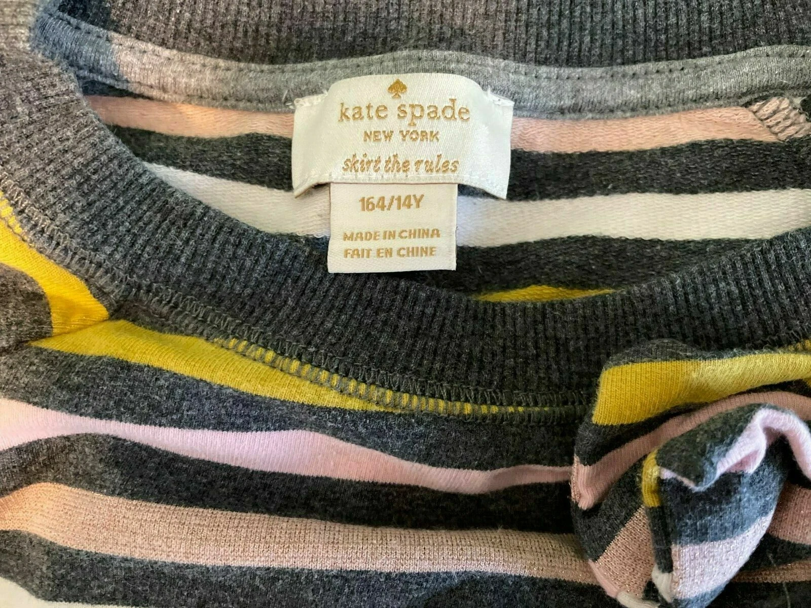 ABITO KATE SPADE BAMBINA TAGLIA 164 14 ANNI GRIGIO GIALLO ROSA A RIGHE