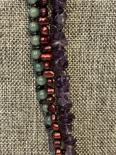 Vintage 21st & Stone Chain Stone Bead Necklace Marked 925 Sterling Silver Purple - Picture 4 of 14