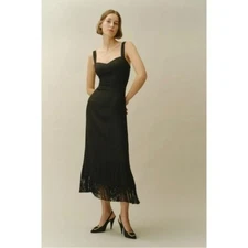 Reformation Size 2 Black Sarabeth Fringe Trim Flapper Midi Dress