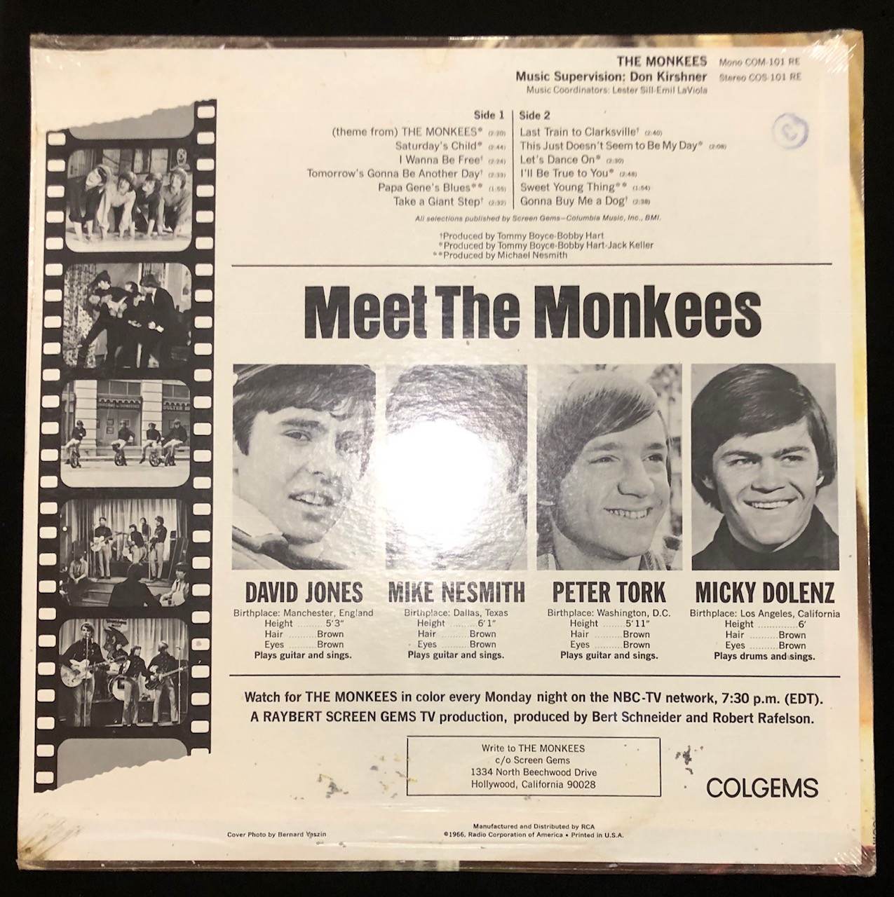 THE MONKEES 1966 COLGEMS COM-101 MONO LP RECORD ORIGINAL FACTORY SEALED ALBUM