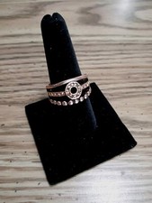 Super Cute Stretch Ring Copper Tone Triple Open Band Rhinestone Stretchy Ring