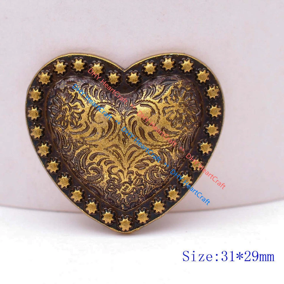 6PCS WESTERN HEADSTALL HORSE TACK HEART Brass BERRY SADDLE CONCHOS 1-1/8 Inch - Image 2 of 4