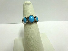 turquoise ring sterling silver 3 stone design sz 5 wgt 4.4 grams tcw 1.05