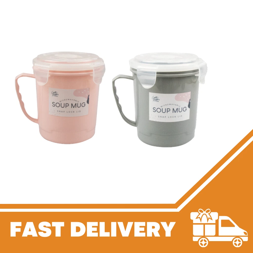 2 x Microwave Soup Mug 650ml Plastic Cup Container Hot Drink Food
