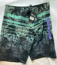 NWT $54 SALT LIFE SLX-QD Swim Boardshorts SLM465 Palms Steel Gray / Green