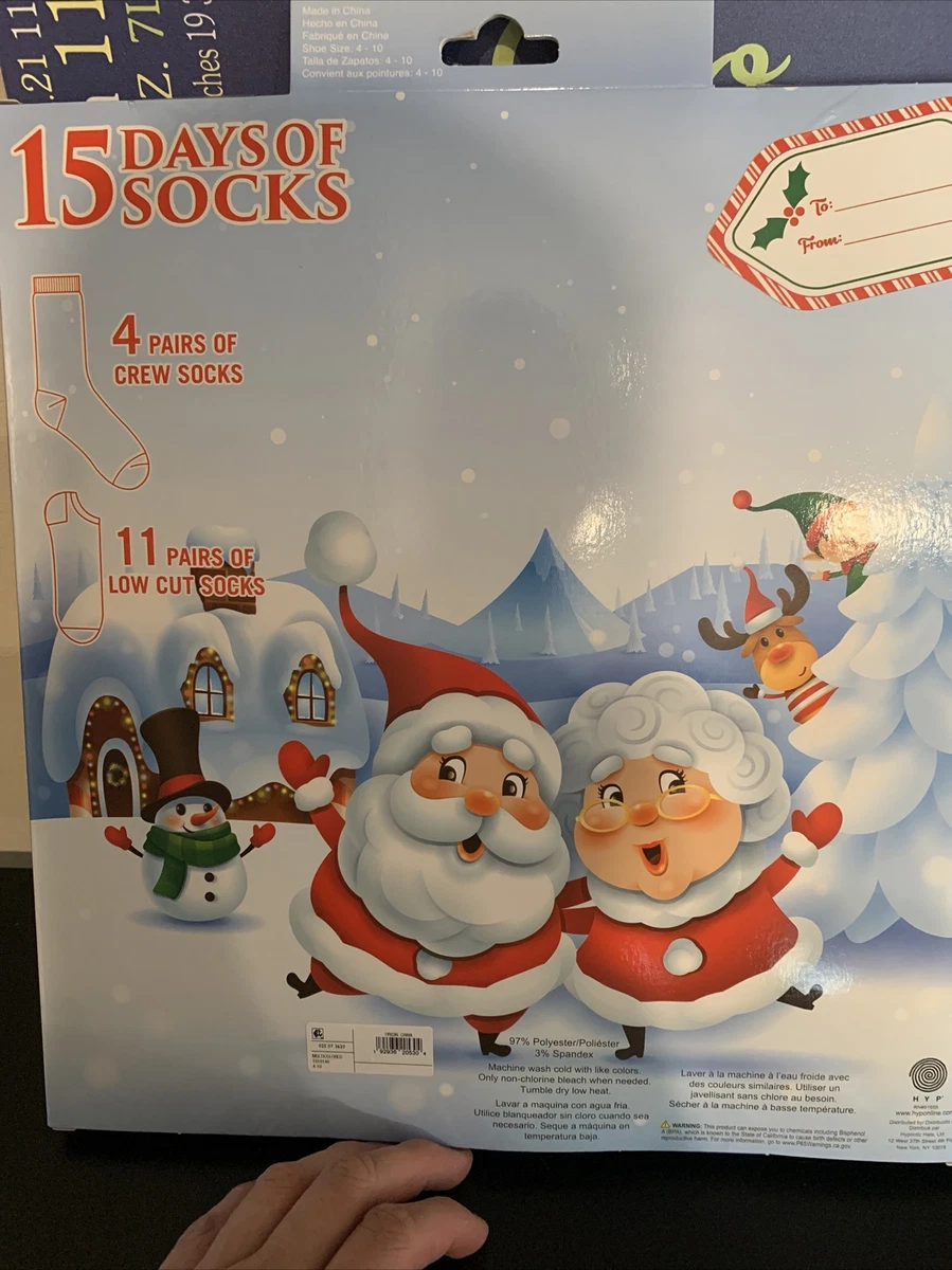 SANTA CLAUS 15 DAYS OF SOCKS CHRISTMAS ADVENT CALENDAR WOMENS SIZE 4-10 NEW  | eBay