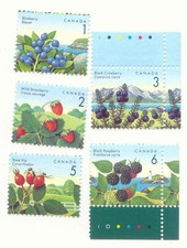 Timbres baies canadiennes définitifs 5 baies comestibles Canada lot set 1c 2c 3c 5c 6c