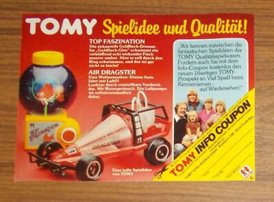 Seltene Werbung Tomy AIR DRAGSTER TOP FASZINATION Wasserspiel Goldfisch 1981