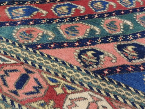 Striped 5x7 6x7 Turkish Paisley Square accent rug wool Blue Green Rust Yellow - Picture 11 of 11