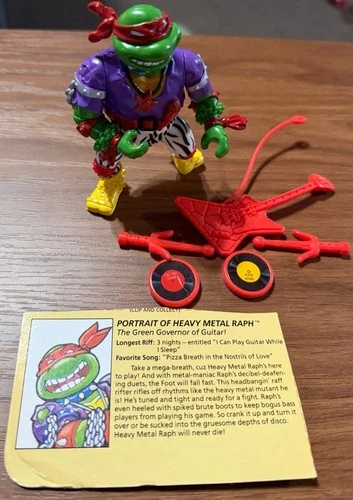 1991 Heavy Metal Raph w/ file card 100% Complete TMNT Vintage Figure
