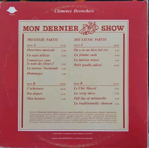 Vinyl LP Clemence Desrochers - Mon Dernier Show VG FR41001 Canada Monolog Comedy - Picture 2 of 7