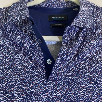 Bugatchi OoohCotton Tech Polo Shirt Men's XL Blue All-Over 8-Way Stretch Knit