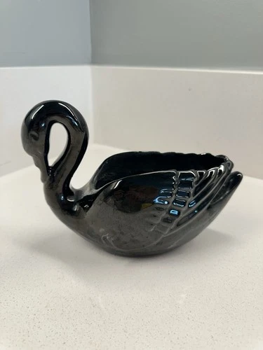 Vintage Frankoma  Pottery Swan Black Glaze