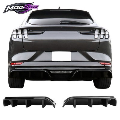 Fits 21-24 Ford Mustang Mach-E GT 2PC Gloss Black Rear Bumper Lip Diffuser Fins
