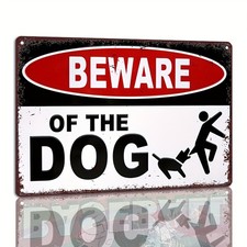 Vintage Beware of Dog Rustic Yard or Cafe Tin Metal Signs Home D cor 8x12