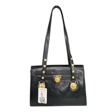 Versace Barocco Medusa Black Lizard Embossed Leather, Gold Sun Shoulder Purse