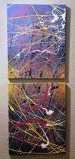 Original Abstract Canvas Painting Set – Modern Splatter/Drip Art – 20x16 (2 pcs)