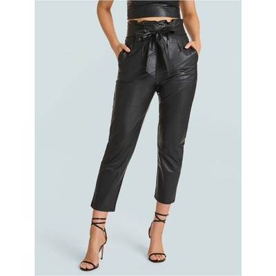 Commando Faux Leather Paperbag Pants Black High Rise Belted Women Small EUC