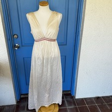 Vintage Cream Nightgown with Pink Details Across Bust Size Large Made In USA