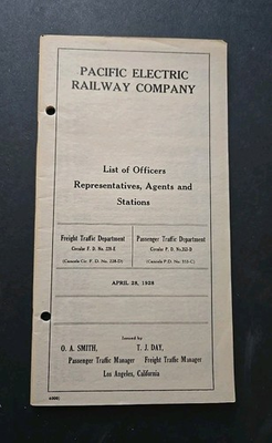 #ad #ad Pacific Electric List of Officers Agents amp; Stations 4 28 1928 $65.00