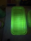 Uranium Glass Depression Ribbed Refrigerator Dish w/ Lid 1930s 8.5” x 4.25” x 3" — photo 4