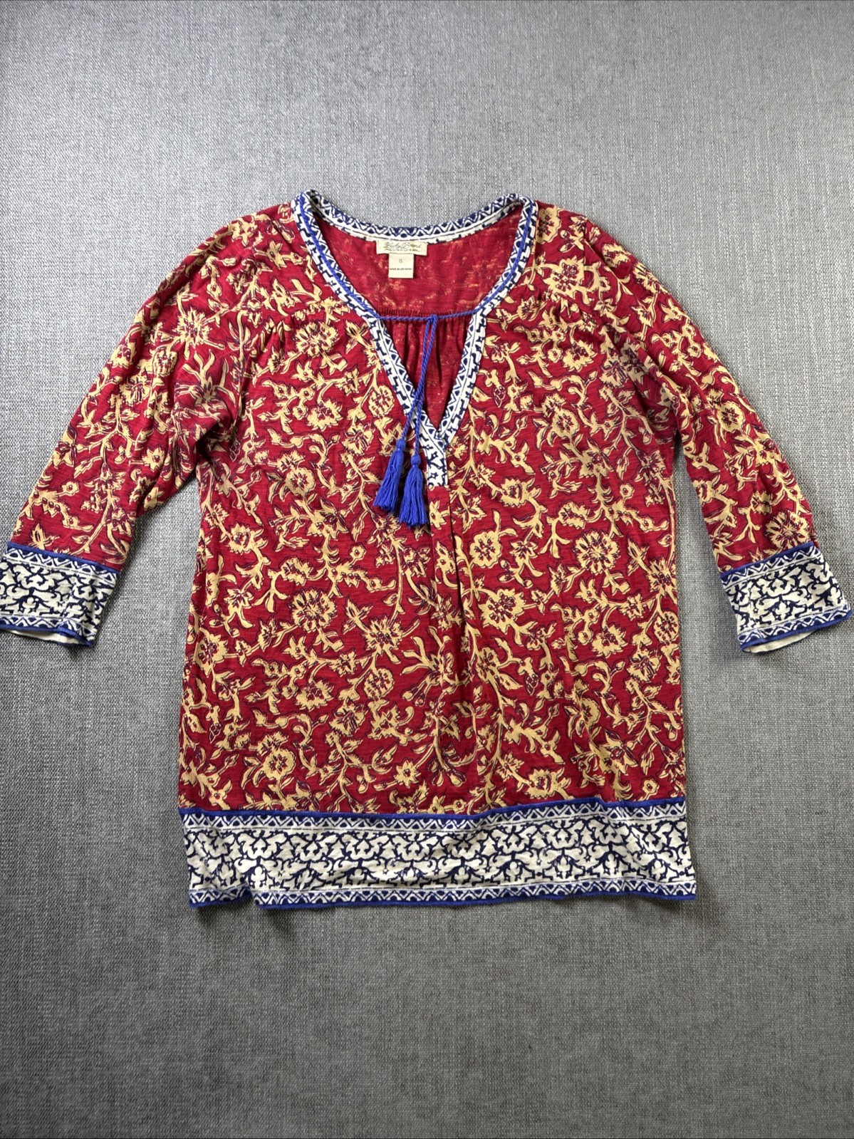 Lucky Brand Top Women’s S V Neck All Over Floral Print 3/4 Sleeve Boho Preppy