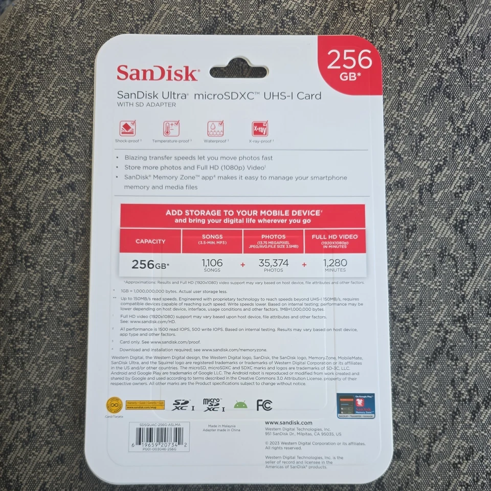 SanDisk Ultra 256GB Micro SD Card Class 150MB/s microSDXC UHS-I Sealed - Image 2 of 2