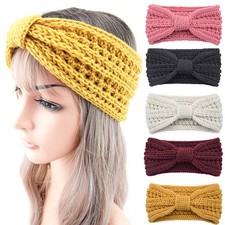 Womens Winter Knitted Ear Warmer Headband Knotted Bow Hairband Hat Headwear