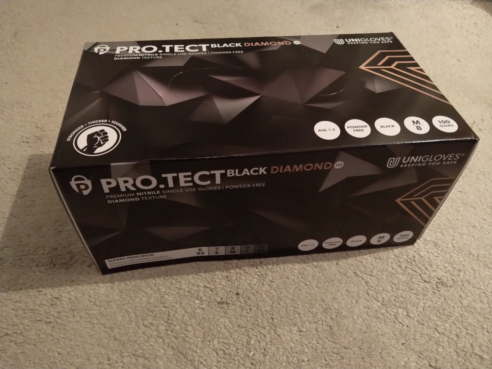 Unigloves PRO.TECT Black Diamond HD Nitrile Gloves Size M – Single Use