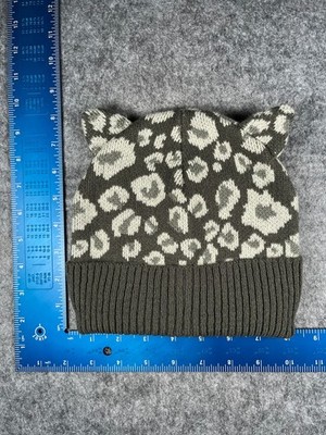 Gina Group Cat Ears Beanie Toque Youth One Size Gray Leopard Print 100% Acrylic