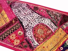 40" RARE VINTAGE ART DÉCOR SARI BEADED SEQUIN TAPESTRY TABLE LINEN RUNNER THROW