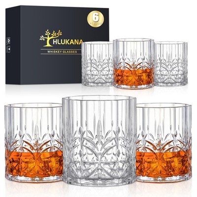 Hlukana Unbreakable Plastic Whiskey Glasses Set of 6, 14 Oz Standard, Clear 