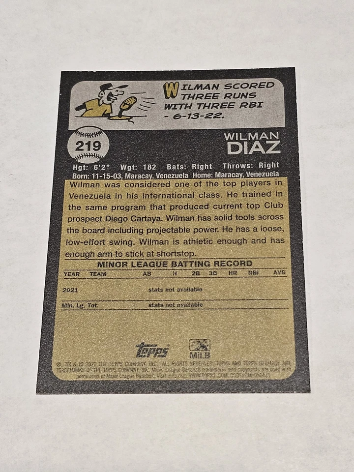 2022 Topps Heritage Minors 219 Wilman Diaz ACL Dodgers - Image 2 of 2